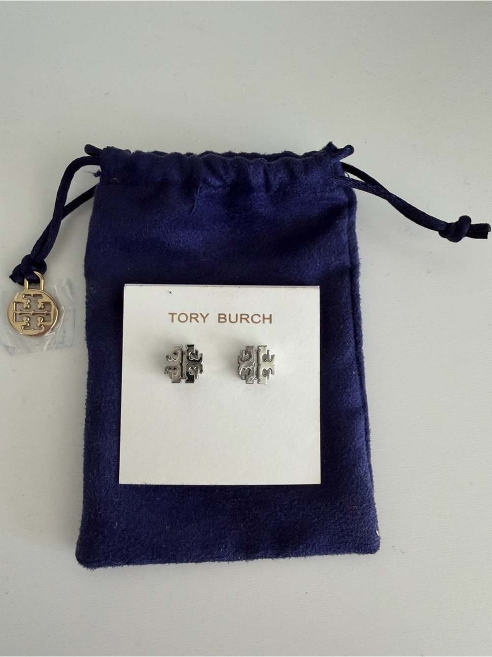 NEW Tory Burch Small T Logo Silver Stud Earrings